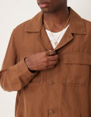 Mango Linen Mix Overshirt In Brown
