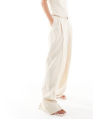 linen mix pants in beige - part of a set-Neutral