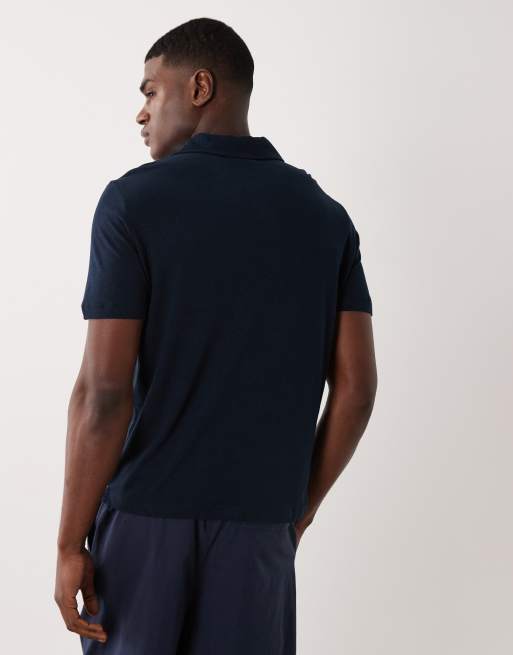 Mango linen mix polo shirt in navy, 3 of 5