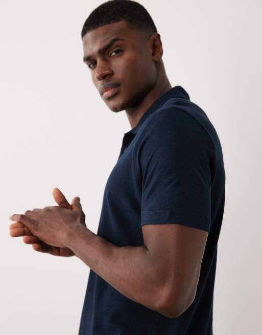 Mango linen mix polo shirt in navy, 4 of 5