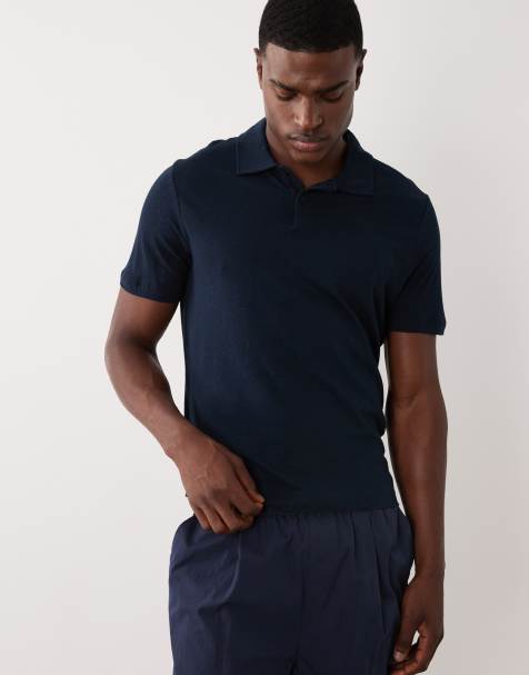 Mango linen mix poloshirt in navy