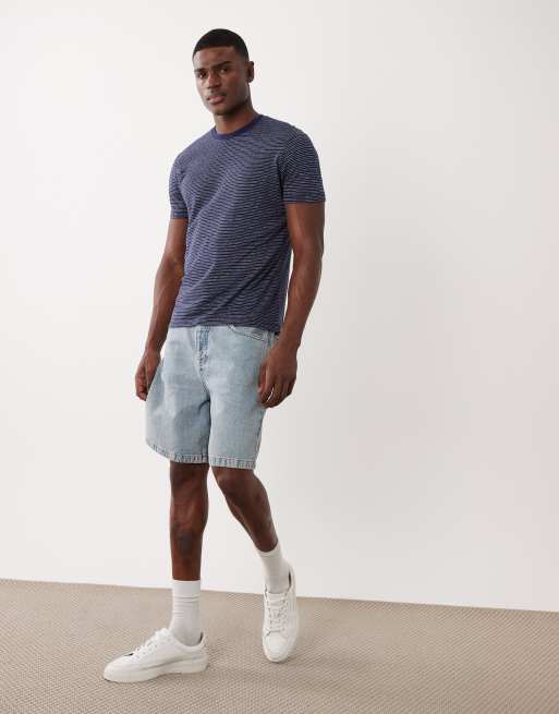 Mango linen mix regular fit striped T-shirt in navy, 2 of 5