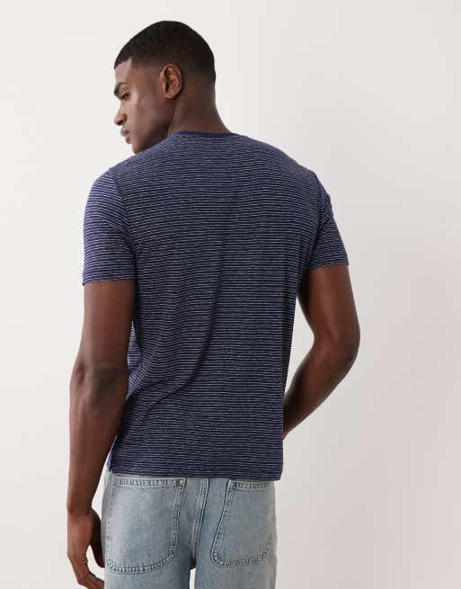 Mango linen mix regular fit striped T-shirt in navy, 3 of 5