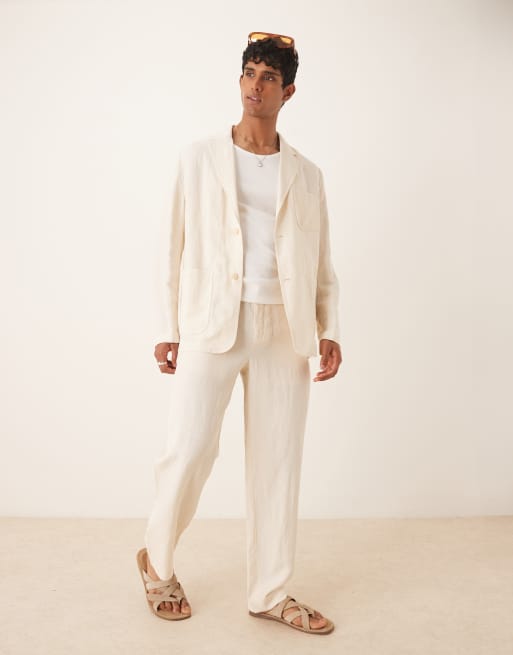 Mango linen mix relaxed fit blazer co-ord in ecru, 4 of 5