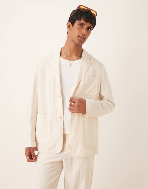 Mango linen mix relaxed fit blazer in ecru - part of a set - view 1