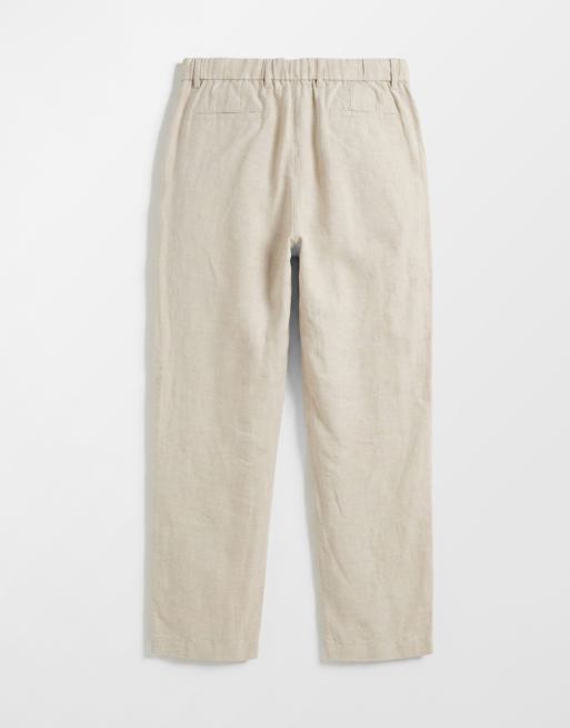 Mango linen mix relaxed fit elasticated draw string waist pants in ecru , 7 of 9