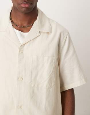 Mango Linen Mix Relaxed Fit Shirt In White