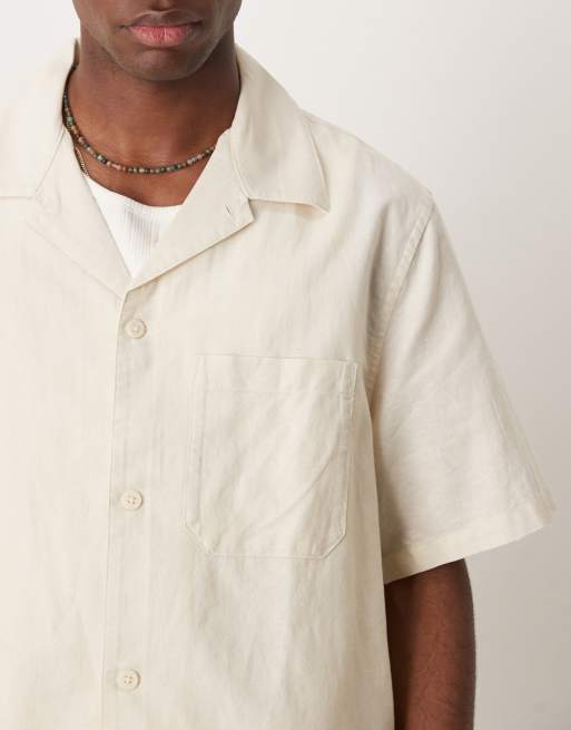 Mango linen mix relaxed fit shirt in beige