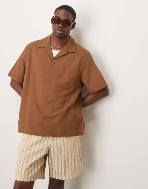 Mango linen mix relaxed fit shirt in brown - view 1