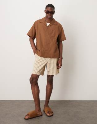 Mango Linen Mix Relaxed Fit Shirt In Brown