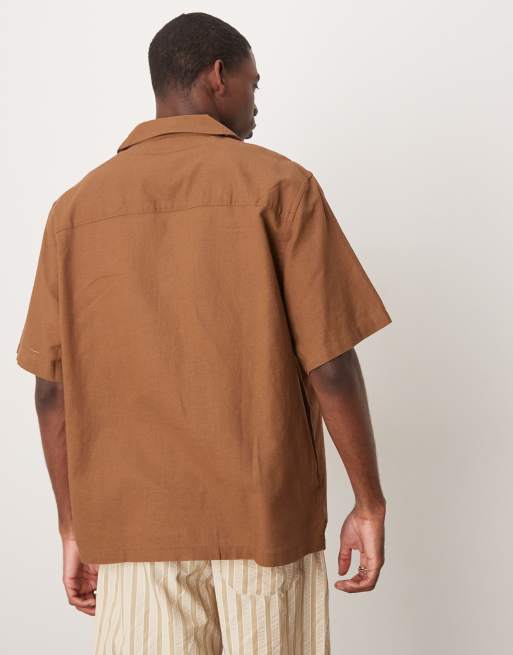 Mango linen mix relaxed fit shirt in brown, 4 of 4