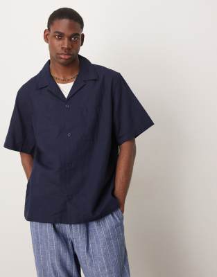 linen mix relaxed fit shirt in navy