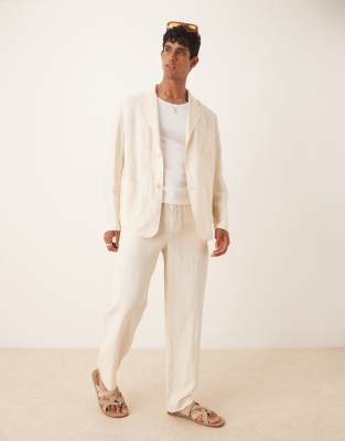 Mango linen mix relaxed fit suit co-ord in ecru - view 1