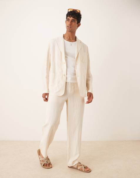 Mango linen mix relaxed fit suit set in ecru - view 1