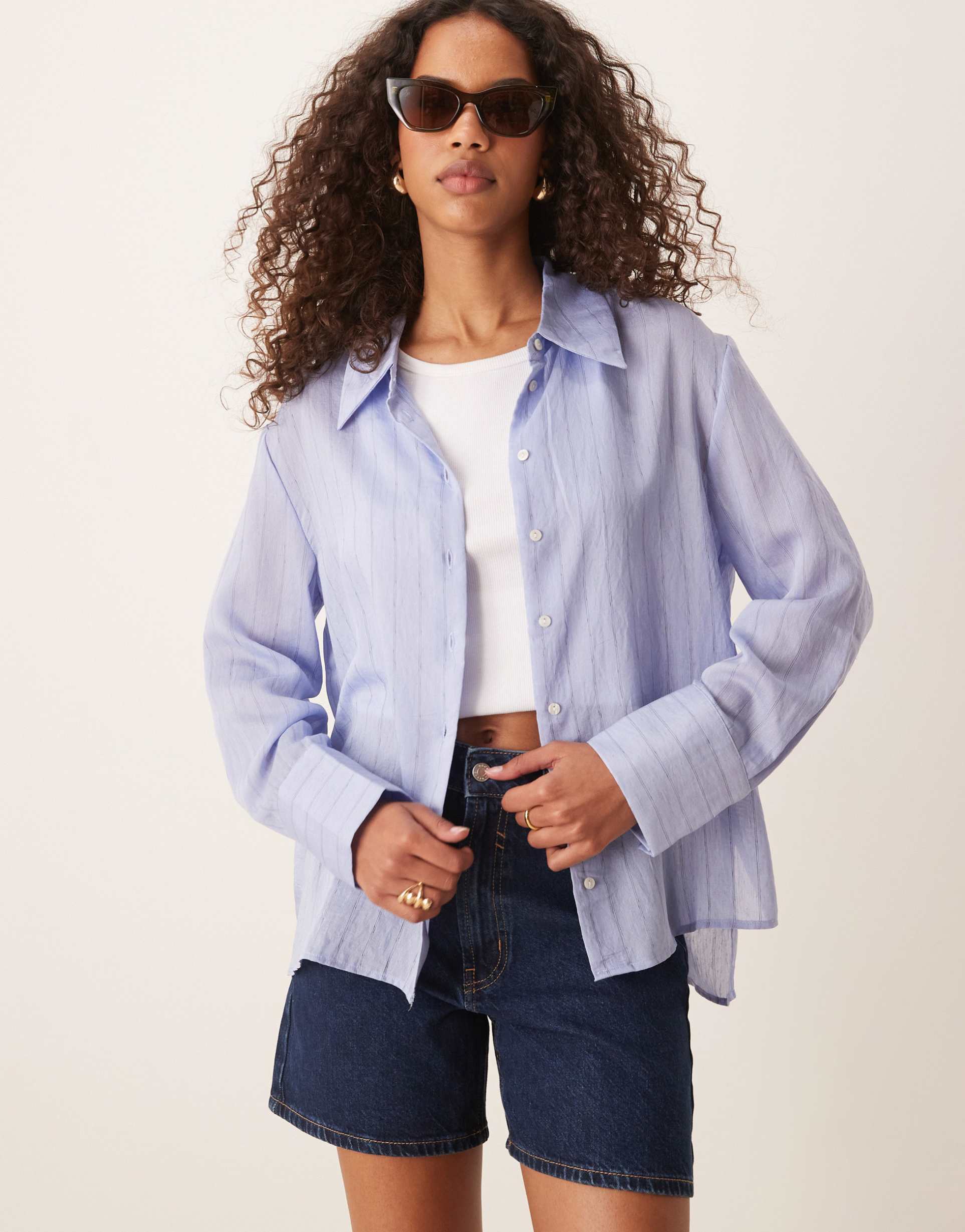 mango linen mix relaxed shirt in light blue