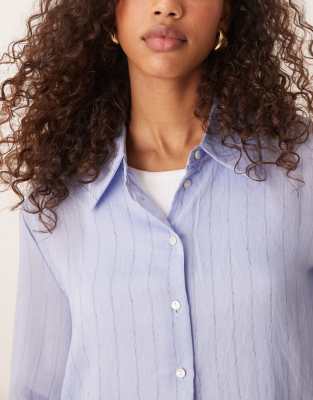 Mango Linen Mix Relaxed Shirt In Blue