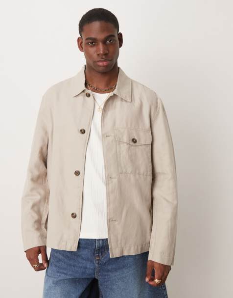 Mango linen mix shacket in stone - view 1