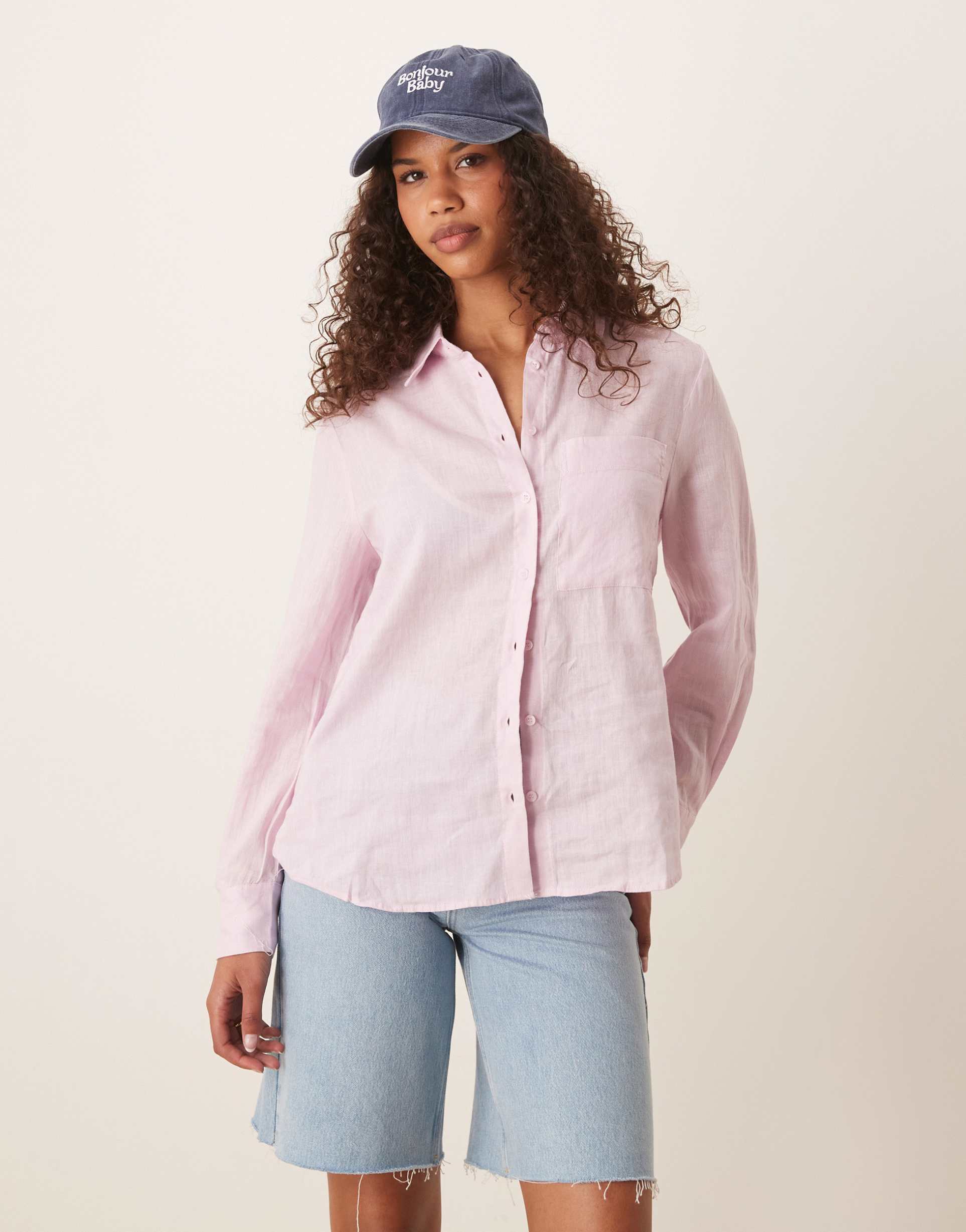 mango linen mix shirt in pink