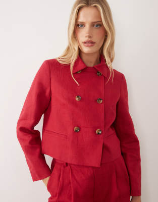 Mango Linen Mix Short Jacket In Red