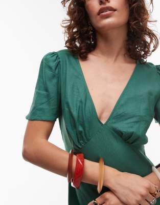 Mango Linen Mix Short Sleeve Midi Dress