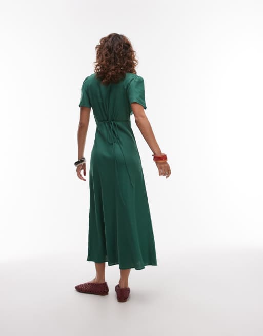 slim fit dress slacks Midi linen dress BOHOL in Green main image 0