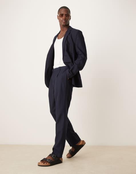 Mango linen mix slim fit pants in navy - part of a set - view 1