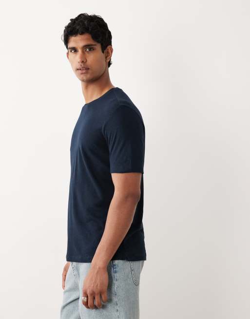 Mango linen mix slim fit t-shirt in navy, 2 of 5