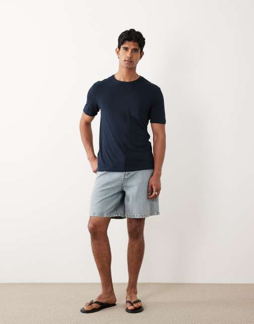 Mango linen mix slim fit t-shirt in navy, 3 of 5