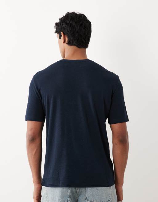 Mango linen mix slim fit t-shirt in navy, 5 of 5