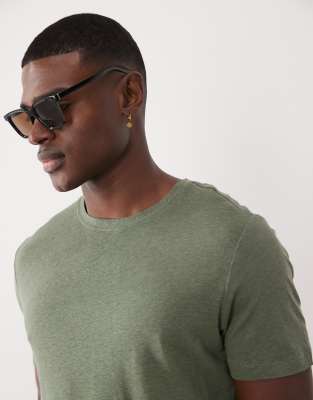 Mango Linen Mix Slim Fit T-shirt In Green