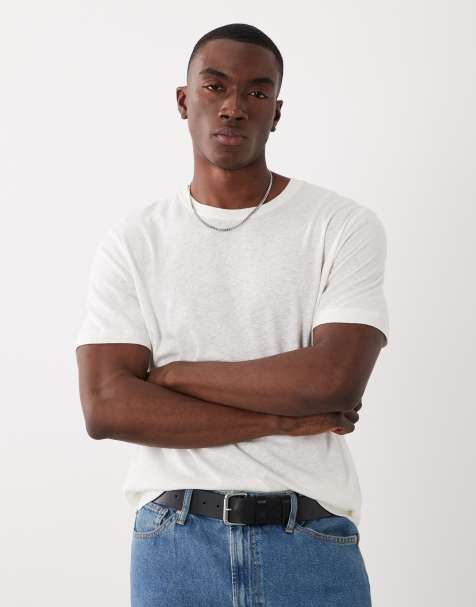 Mango linen mix slim fit T-shirt in white - view 1