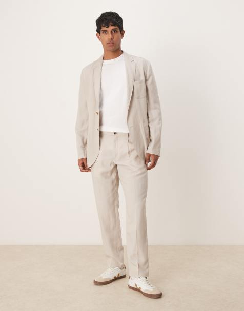 Mango linen mix slim fit trouser co-ord in light beige - view 1