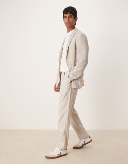 Mango linen mix slim fit trouser co-ord in light beige, 5 of 5