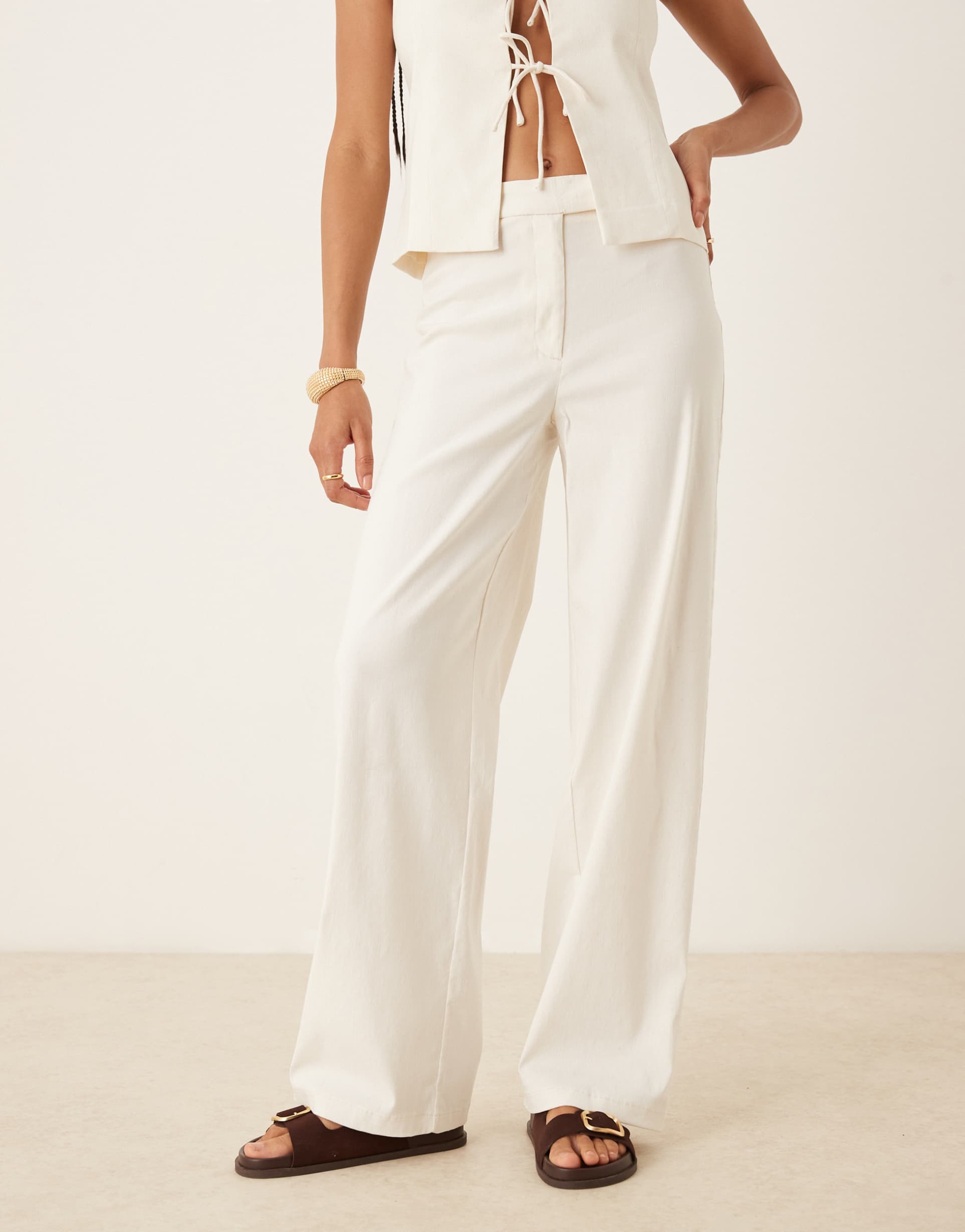mango linen mix slim pants in white - part of a set
