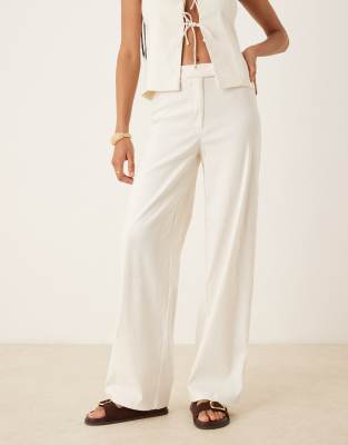 Mango linen mix slim trouser co-ord in white
