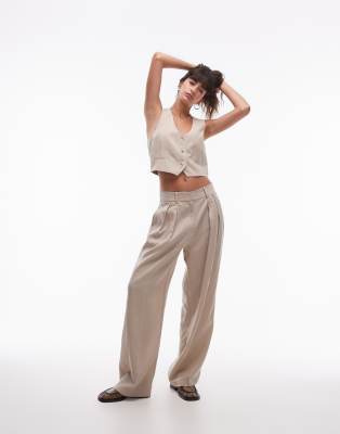 Mango Linen Mix Slouchy Longline Pants 140 In Light Beige - Part Of A Set-neutral