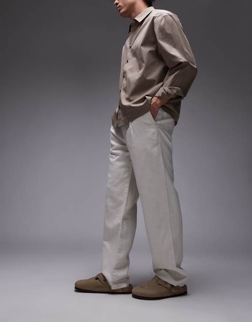 Mango linen mix straight leg slouchy pants in beige