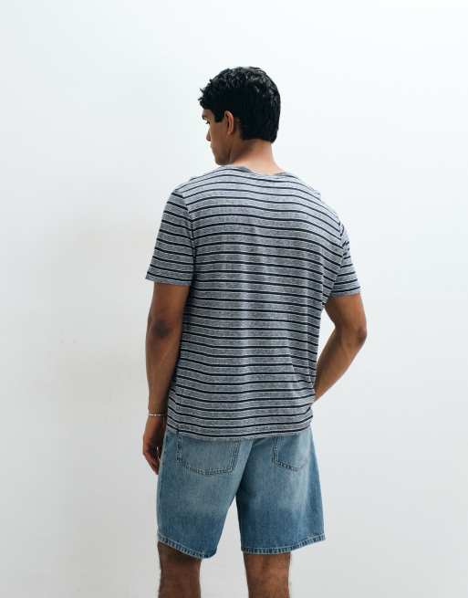 Mango linen mix striped T-shirt in gray, 2 of 5