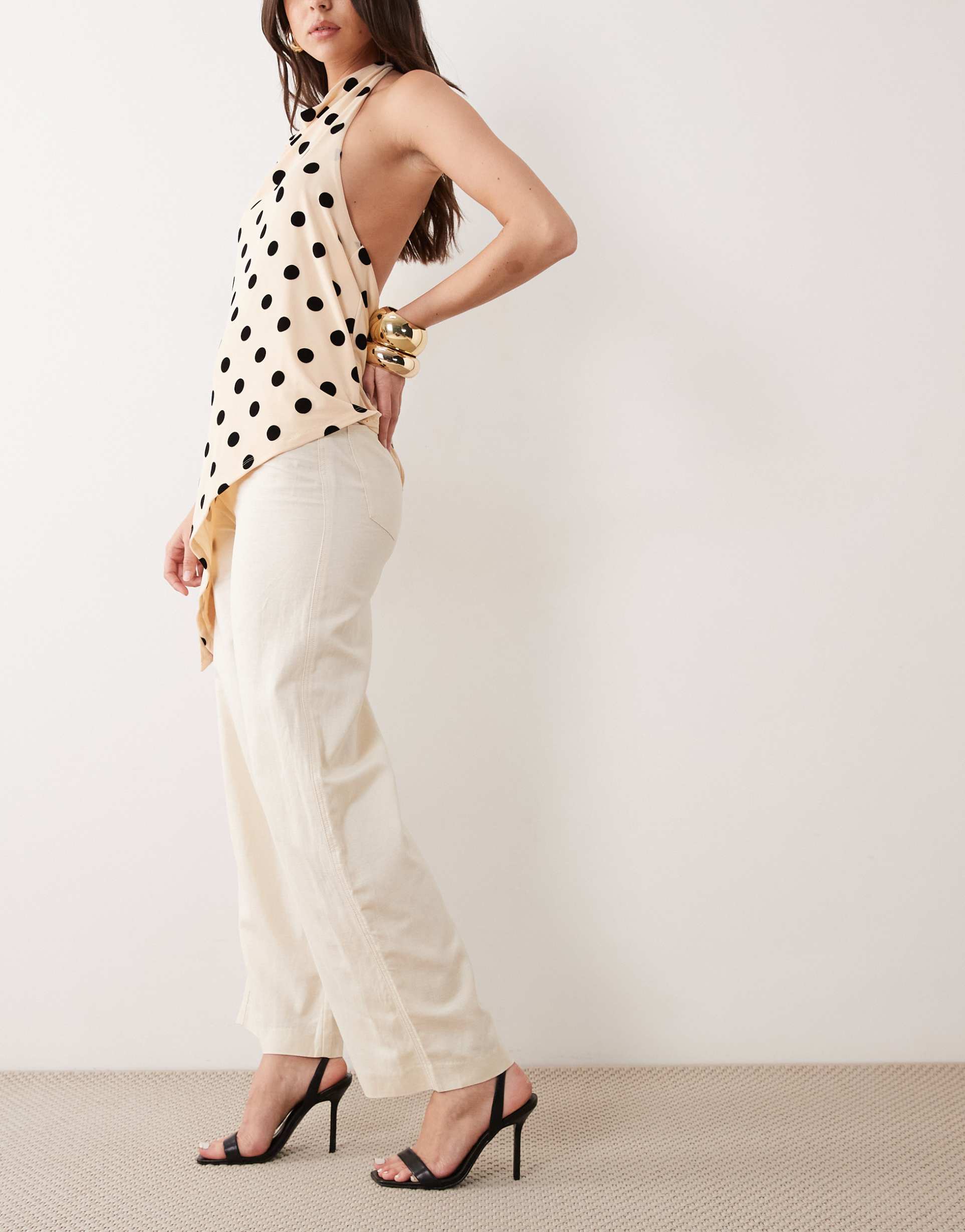 mango linen mix tailored pants in light beige