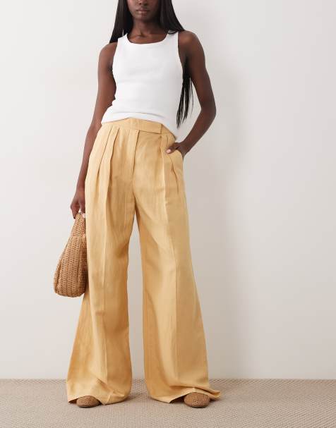 Mango linen mix tailored pants in yellow - view 1