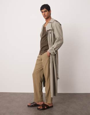 Mango Linen Mix Thin Pinstripe Pants In Brown