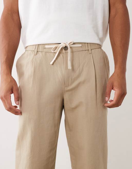 Mango linen mix tie waist pants in ecru, 4 of 5