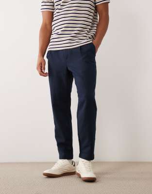 Mango linen mix tie waist pants in navy navy 15390₽