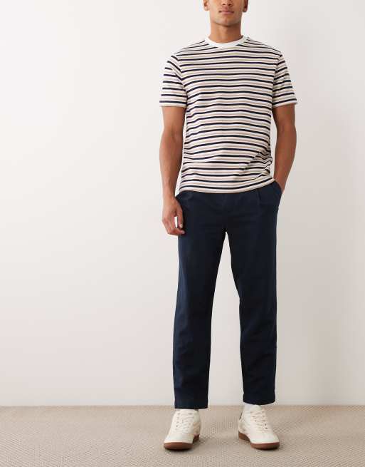 Mango linen mix tie waist pants in navy, 2 of 5
