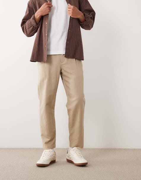 Mango linen mix tie wasit trousers in ecru