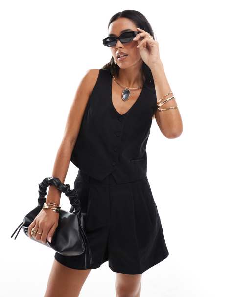 Mango linen mix vest in black - part of a set - view 1