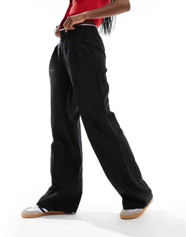 Mango - linen mix waistband trouser in black