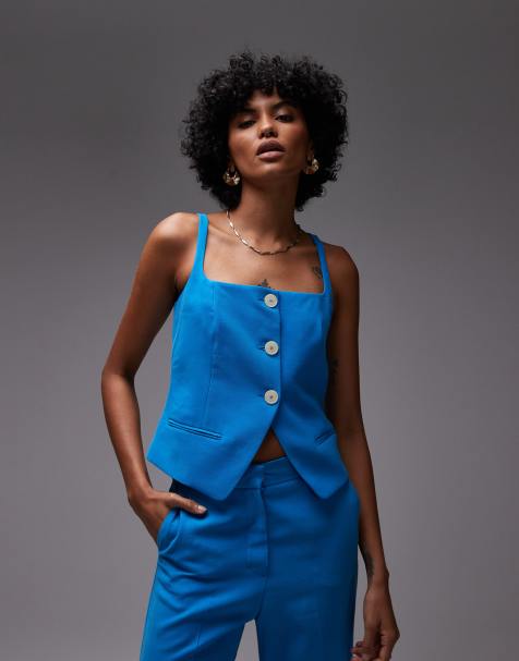 Mango linen mix waistcoat co-ord in blue - view 1