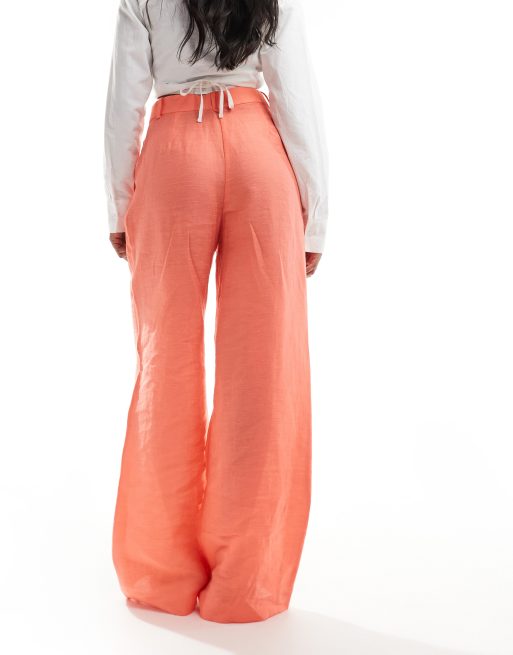 Mango linen mix wide leg pants in orange | ASOS
