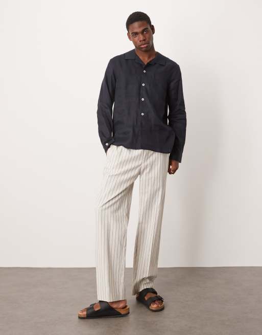 Mango linen overshirt in navy, 2 of 4